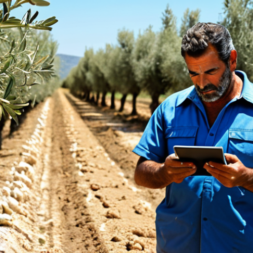 Home 27 Precision Agriculture in Andalusia**
A Spanish farmer, fully clothed in appropriate work attire, using a tablet to monitor soil moisture sensors in an olive grove in Andalusia. The landscape is sun-drenched and rolling. Safe for work, professional agricultural technology, perfect anatomy, correct proportions, natural pose, modest clothing, appropriate content.
**